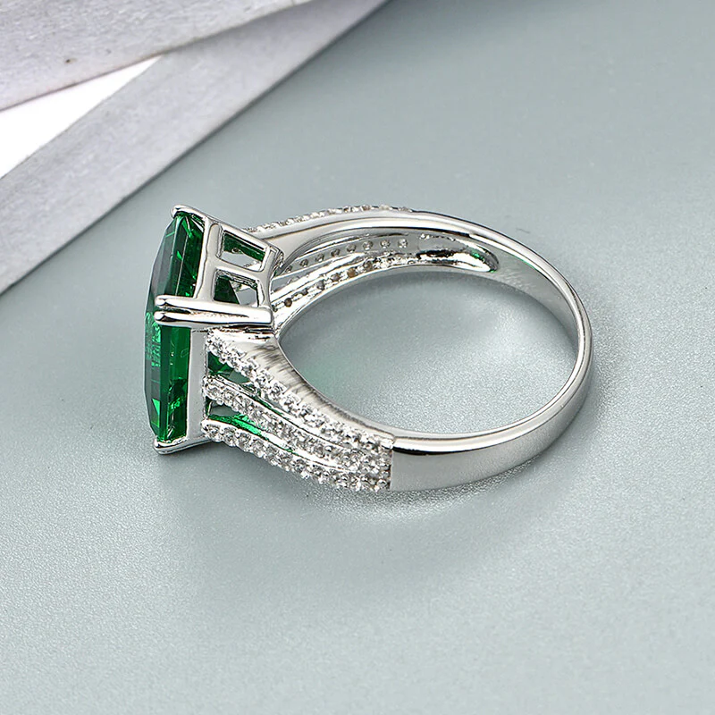 Triple Split Shank Emerald Pave Engagement Ring - Image 4