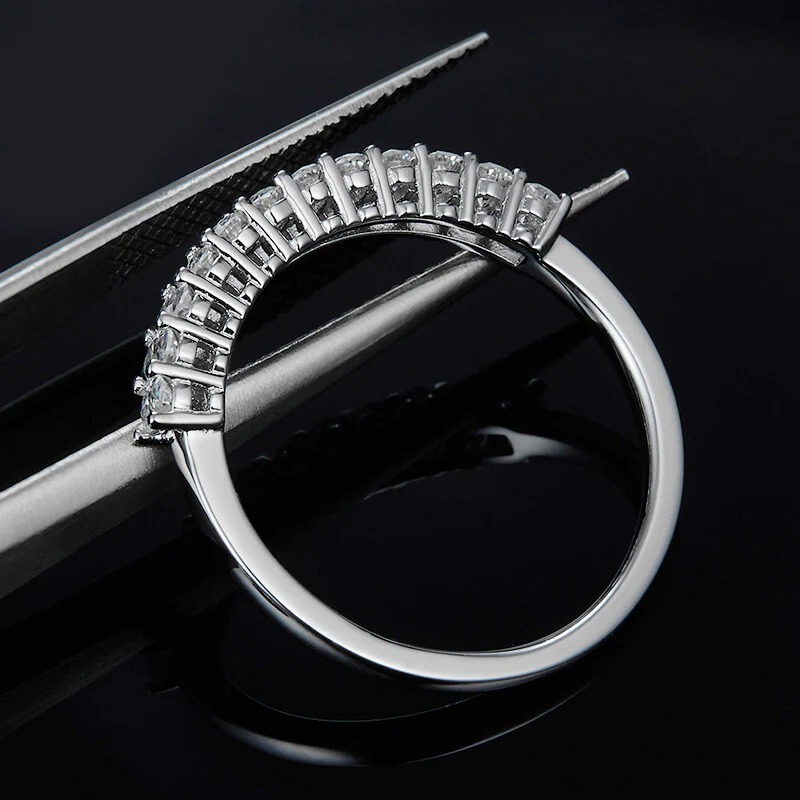 Twelve Stone Oval Moissanite Half Eternity Wedding Band Ring In Sterling Silver - Image 6