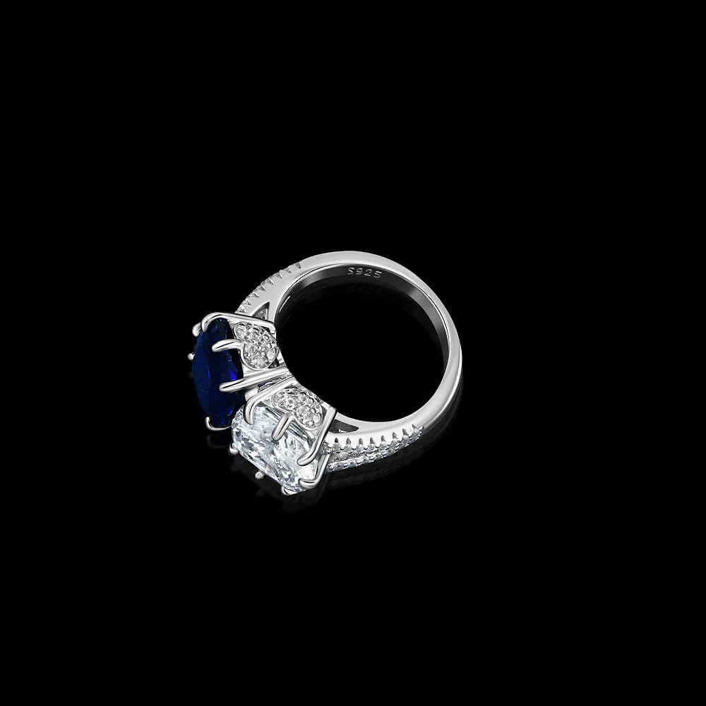 Two Stone Cushion Cut Lab-Created Sapphire Sterling Silver Ring - Image 3