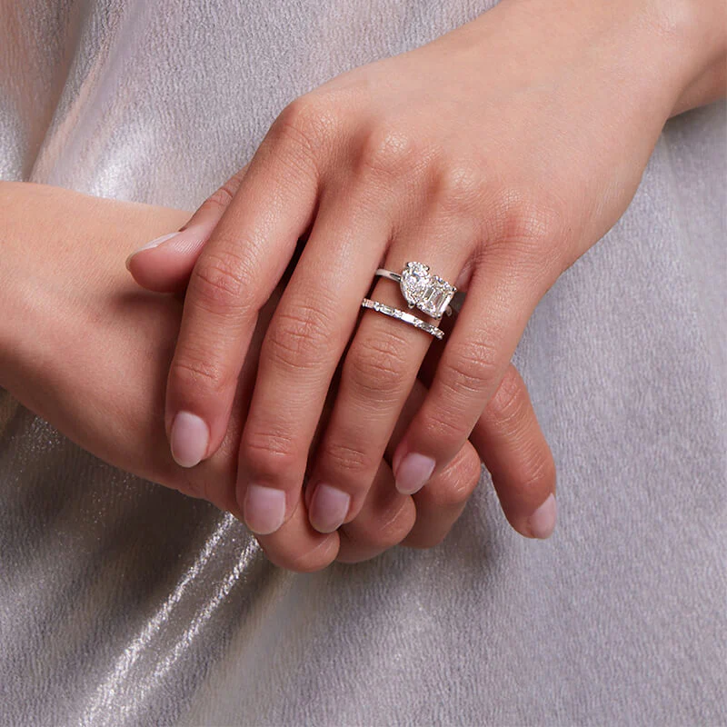 Two Stone Emerald And Pear Moissanite Engagement Ring - Image 6