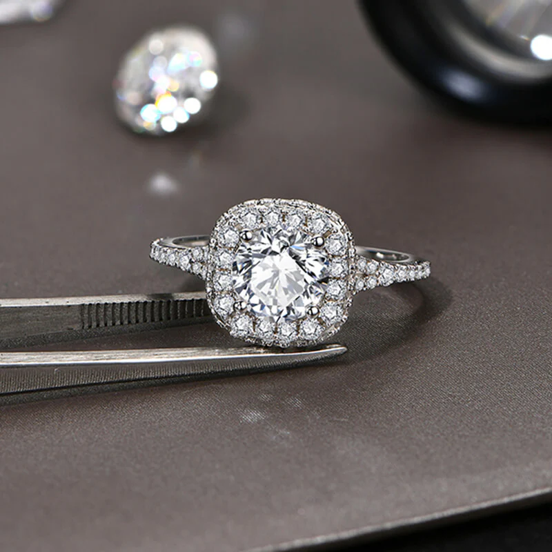 Vertical Double Halo Moissanite Split Shank Pave Engagement Ring - Image 2