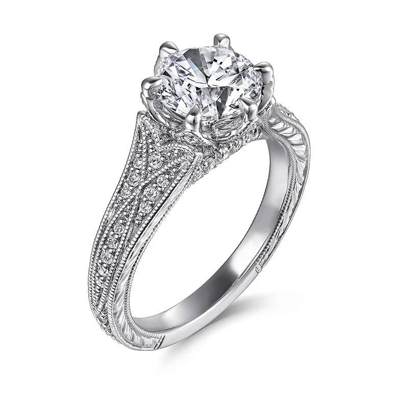 Vintage Antique Round Moissanite Milgrain Engagement Ring - Image 2
