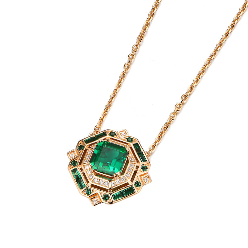 Vintage Asscher Cut Emerald Necklace In Sterling Silver - Image 2