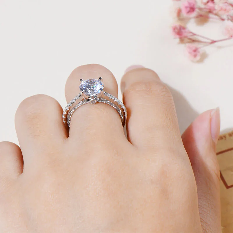 Vintage Cathedral Moissanite Pave Engagement Ring - Image 6