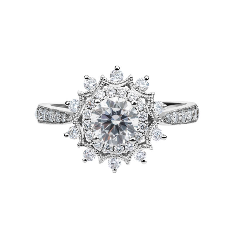 Vintage Double Halo Moissanite Pave Engagement Ring