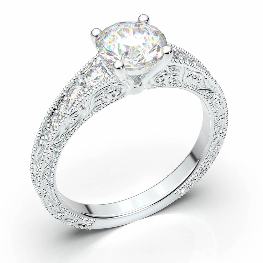 Vintage Filigree Milgrain Moissanite Accents Engagement Ring - Image 3