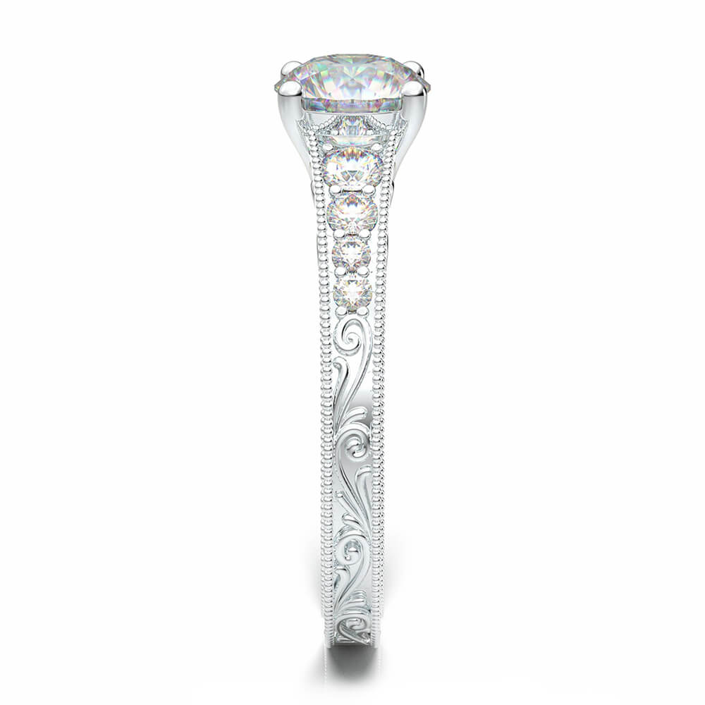 Vintage Filigree Milgrain Moissanite Accents Engagement Ring - Image 4