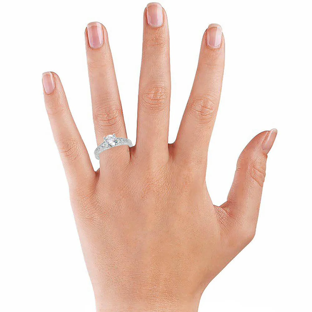 Vintage Filigree Milgrain Moissanite Accents Engagement Ring - Image 5