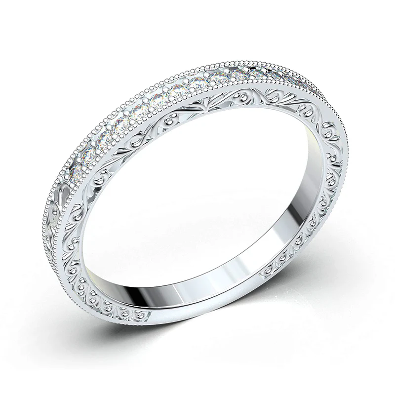 Vintage Filigree Moissanite Half Eternity Wedding Band Stackable Ring - Image 2