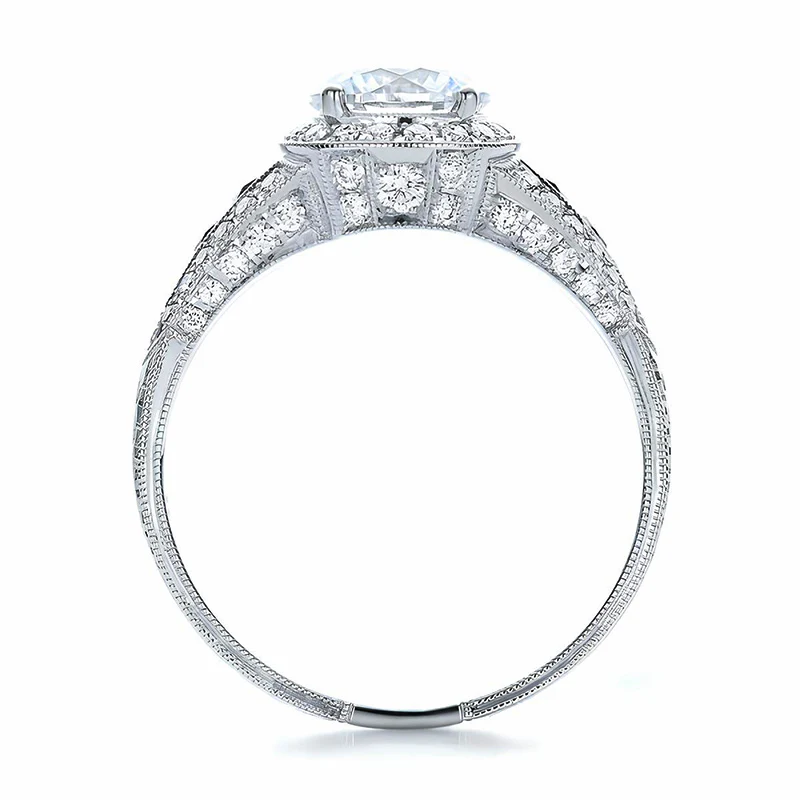 Vintage Halo Moissanite With Blue Sapphire Engagement Ring - Image 4