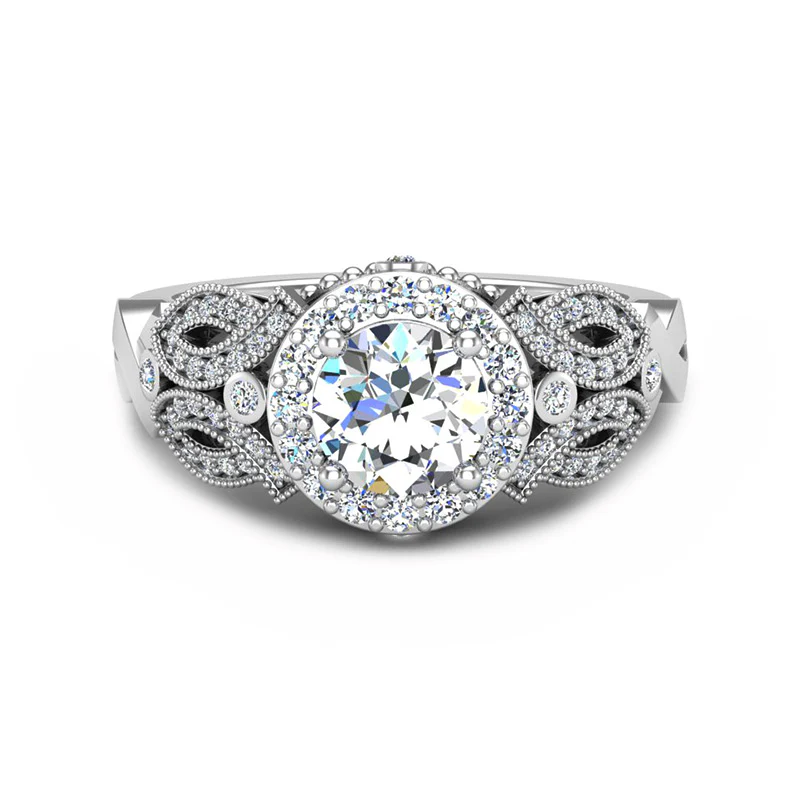 Vintage Halo Round Moissanite Twisted Accents Engagement Ring
