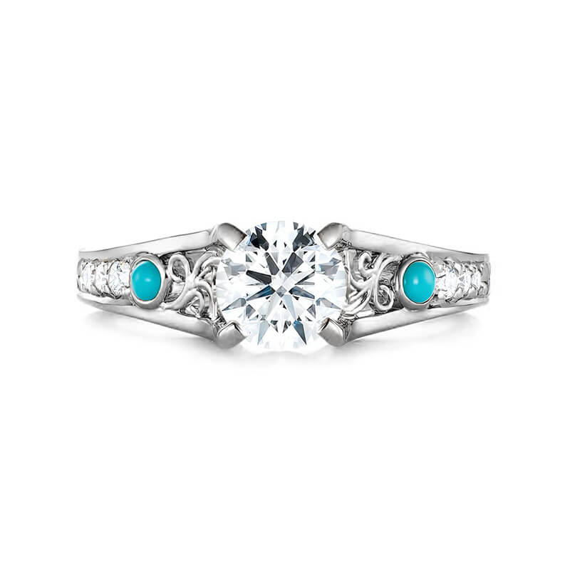 Vintage Moissanite And Turquoise Wheat Accents  Engagement Ring
