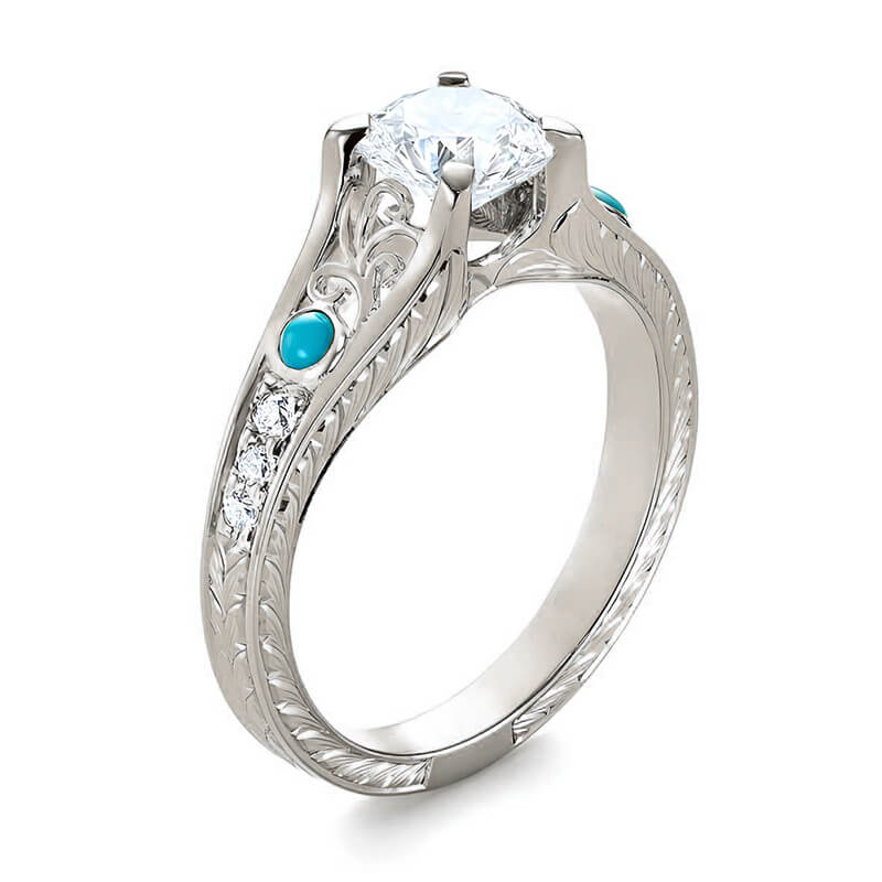 Vintage Moissanite And Turquoise Wheat Accents  Engagement Ring - Image 2