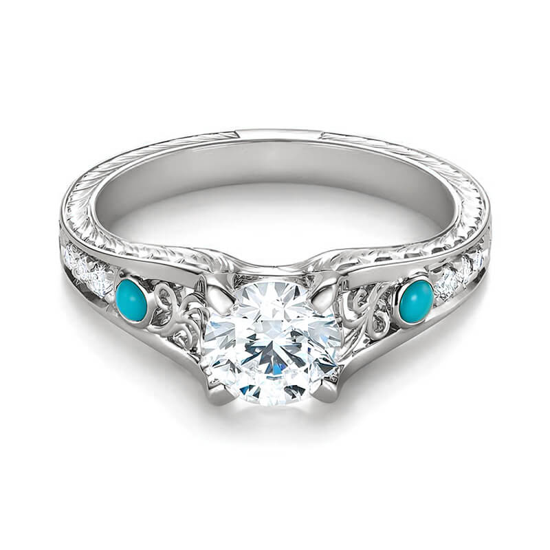 Vintage Moissanite And Turquoise Wheat Accents  Engagement Ring - Image 3