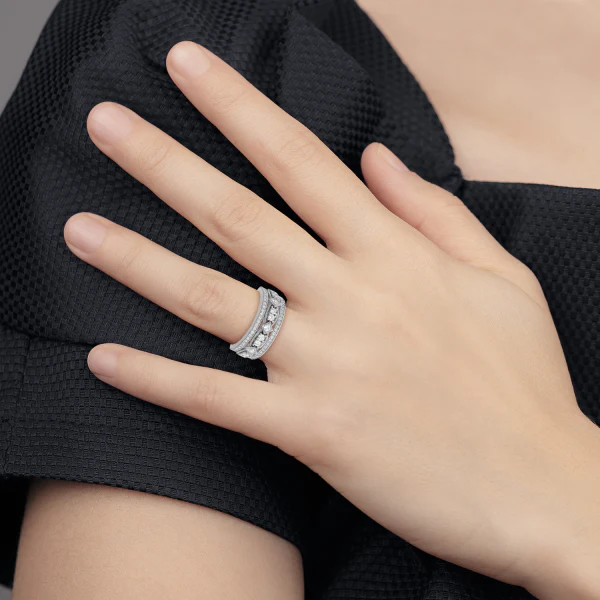 Moissanite Square and Marquise Frames Vintage Triple Row Wedding Band - Image 5