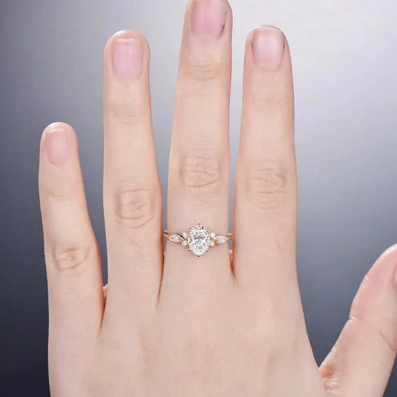 Vintage Oval Moissanite Marquise Accent Engagement Ring - Image 4