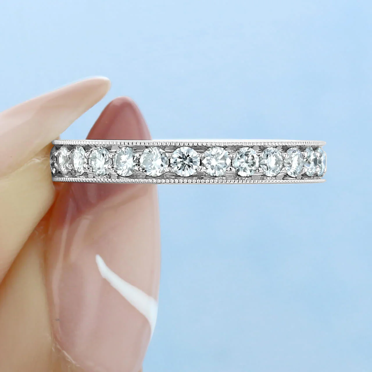 Vintage Pave Moissanite Eternity Wedding Band Stackable Ring - Image 4