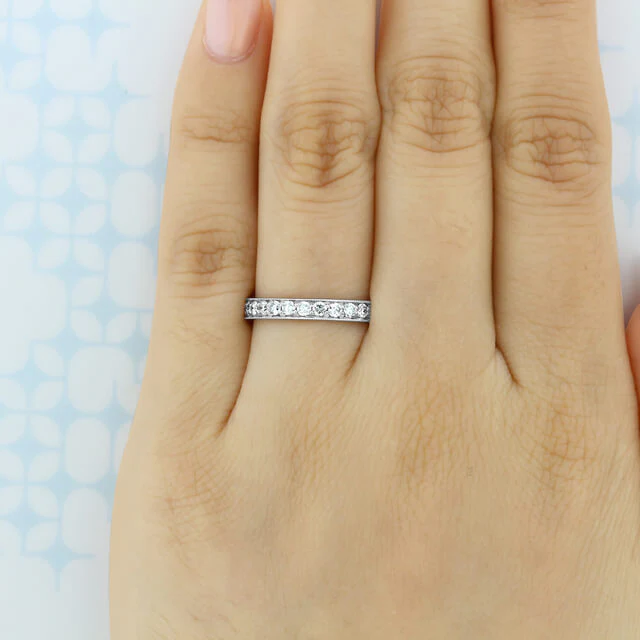Vintage Pave Moissanite Eternity Wedding Band Stackable Ring - Image 5