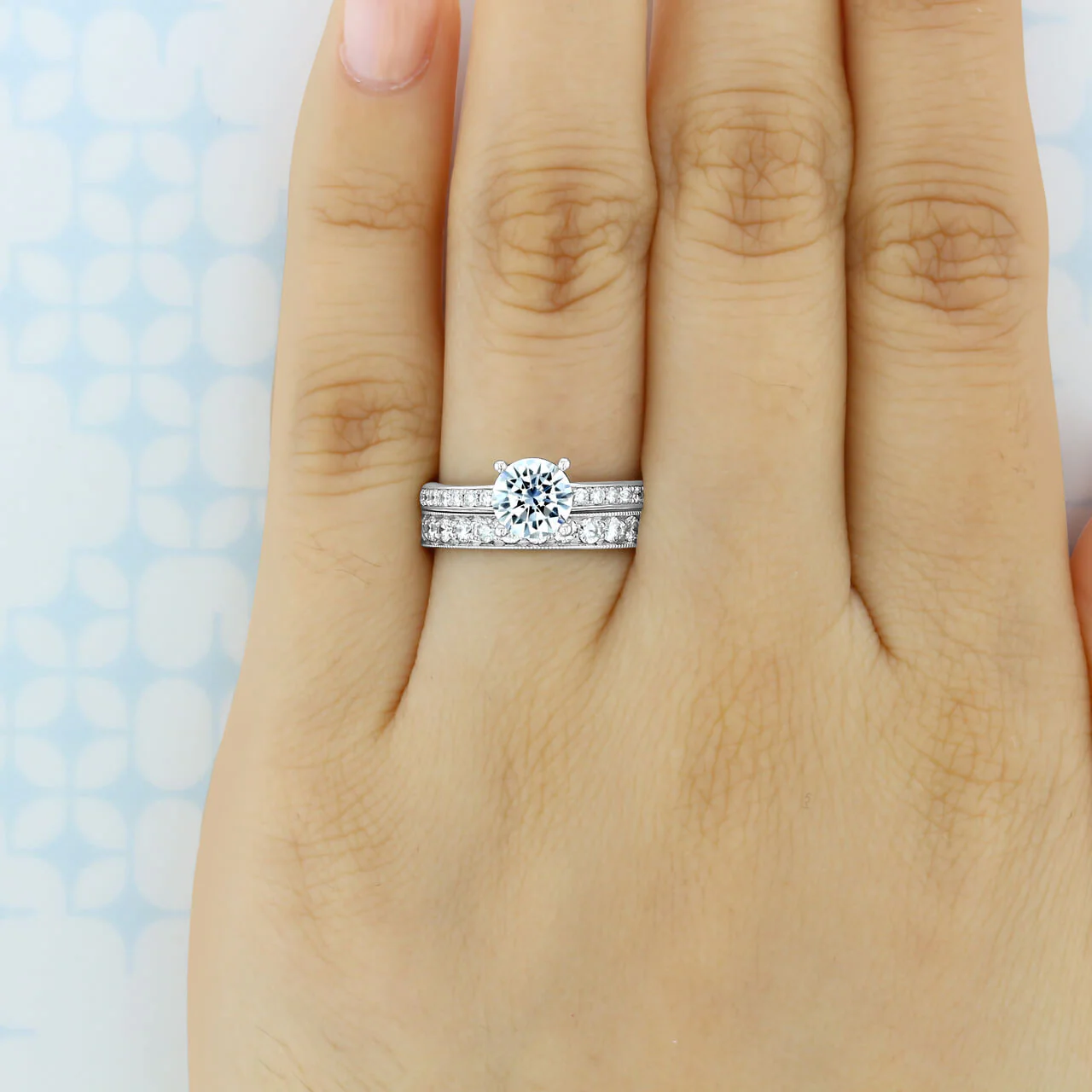 Vintage Pave Moissanite Eternity Wedding Band Stackable Ring - Image 6