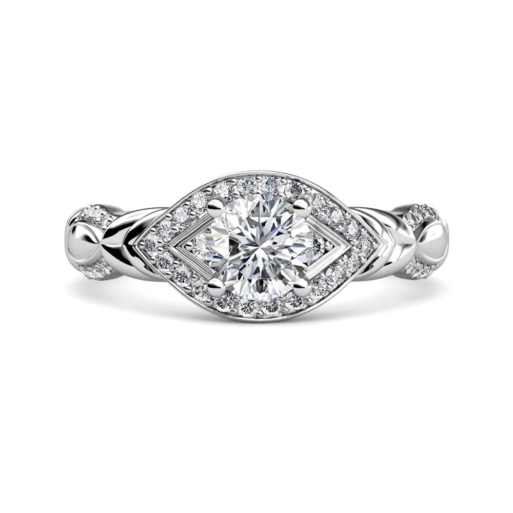 Vintage Swirl Moissanite Filigree Pave Engagement Ring