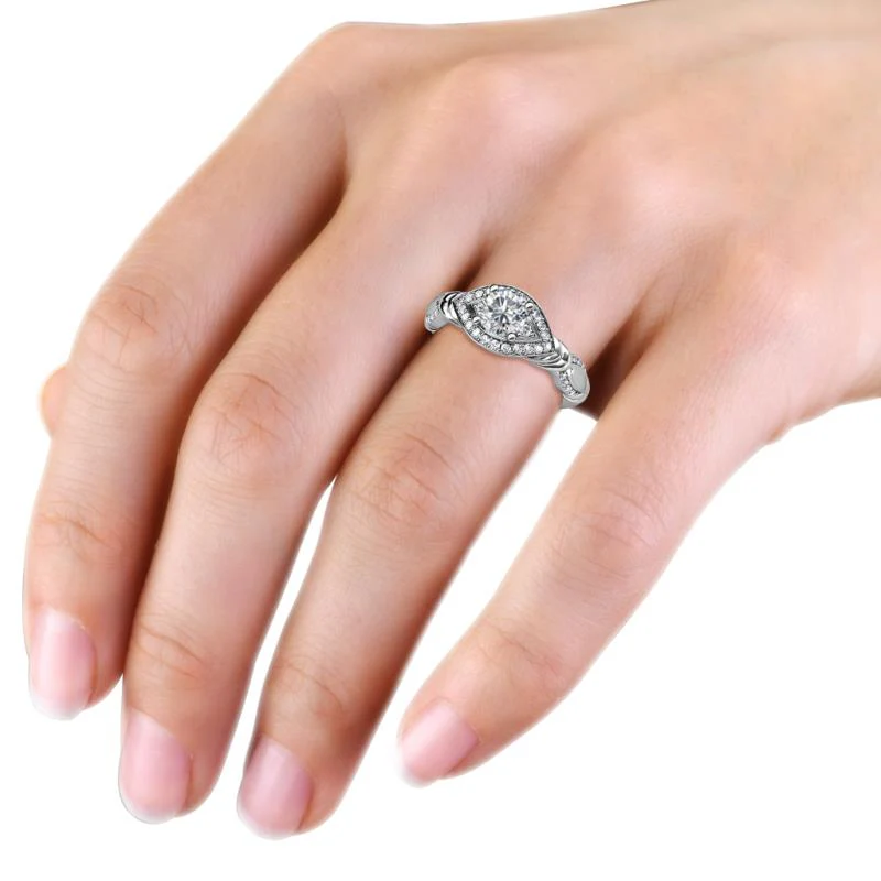 Vintage Swirl Moissanite Filigree Pave Engagement Ring - Image 6